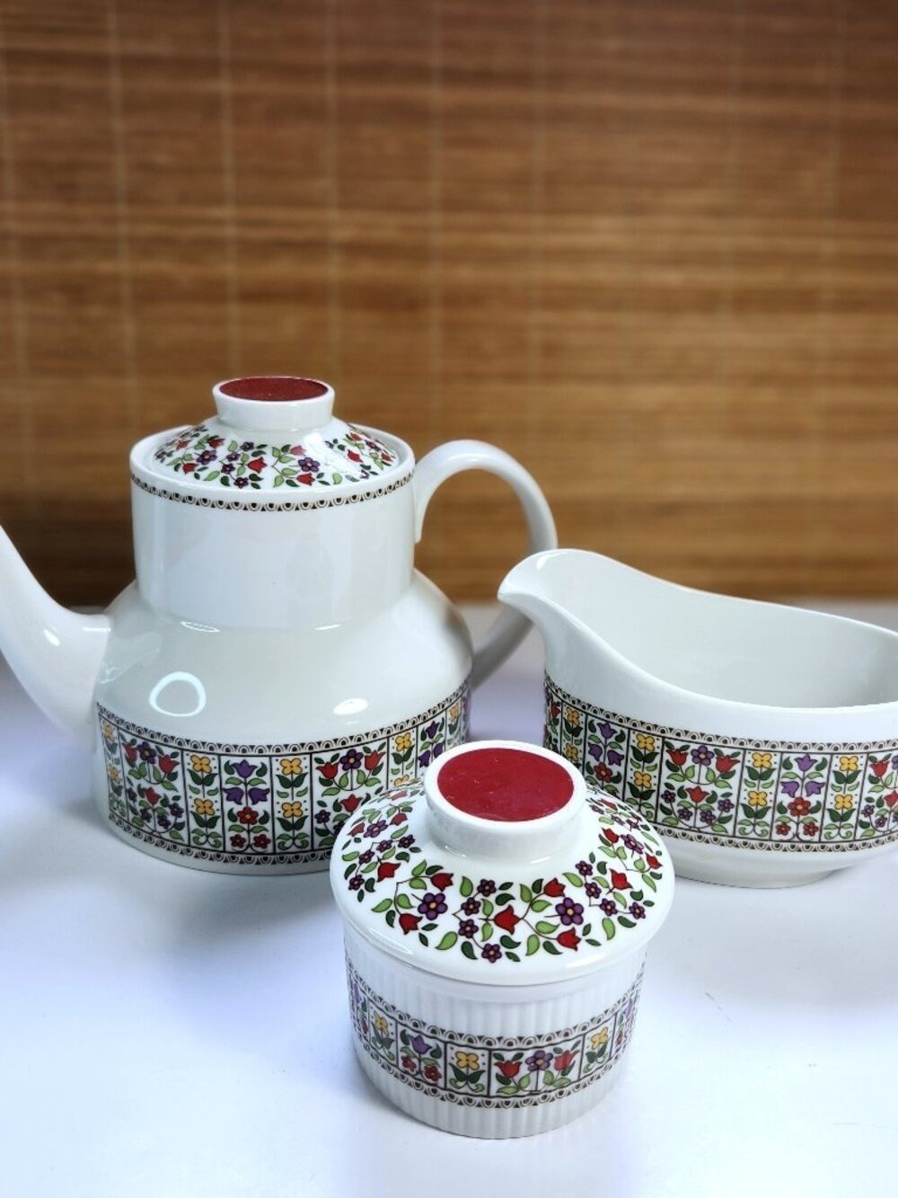 Royal Doulton Fireglow Tea Set Teapot Sugar Creamer Vintage England Fine China